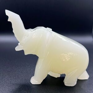 Marble/Stone‎ Elephant Hand Carved in Mexico White Trunk Up